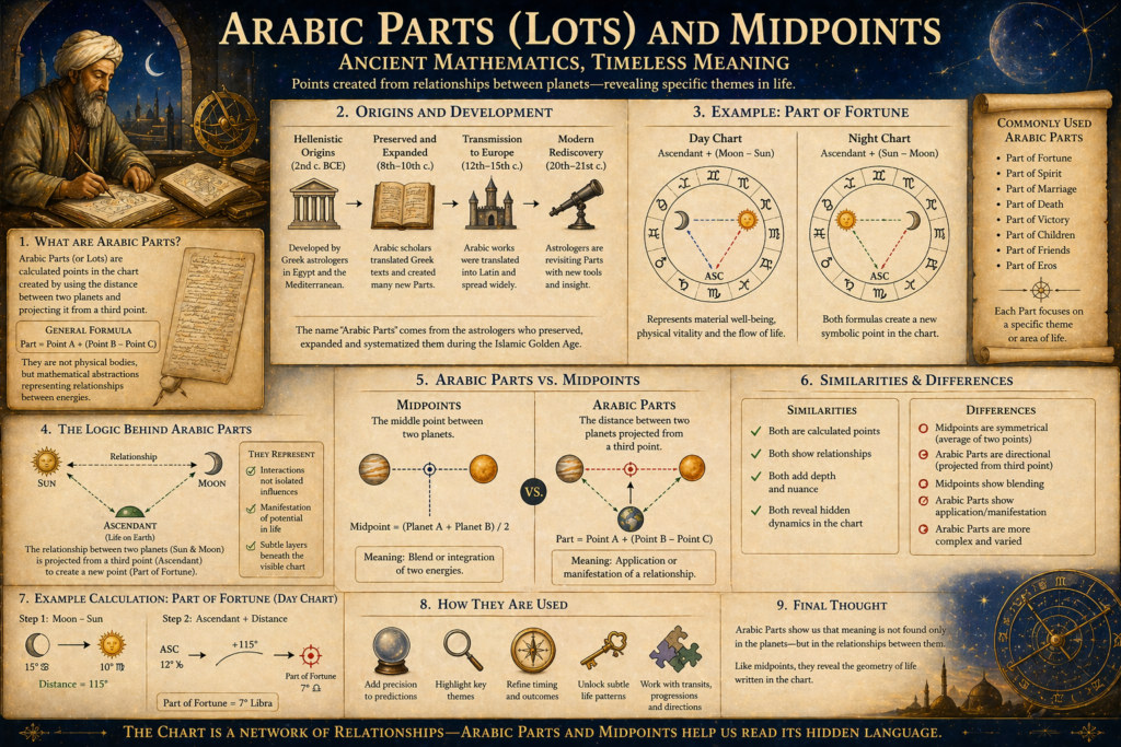 Arabic Parts (Lots): Origins, Development, and Their Relationship to Midpoints